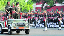 Lt-Gen RS Sujlana,Commandant, IMA, inspects the Commandants parade in Dehradun on Thursday.
