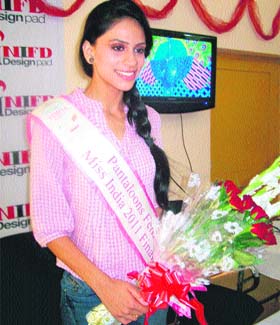 Jyotpriya Sud, a finalist of Femina Miss India Pageant-2011, during the inauguration of design pad at the local centre of INIFD in Kaithal