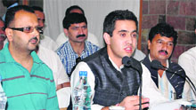 Vikramaditya, son of Congress leader Virbhadra Singh, addresses mediapersons in Shimla on Thursday.