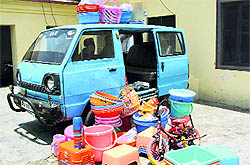 The confiscated van which was used to supply drugs in police custody at Jagraon on Thursday.