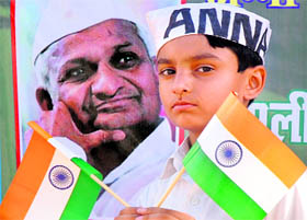Devasya, a 10-year-old boy, who observed fast in solidarity with Anna Hazare in Jalandhar on Thursday.