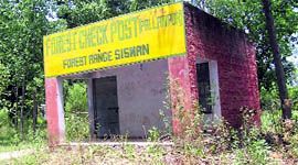 A forest check post at Siswan which is used to store implements and other material by the Forest Department.