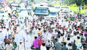 Supporters of Ramdev block the Delhi-Haridwar national highway in protest against his forced hospitalisation on Friday.