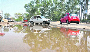 A flooded road in Jammu after Thursday nights heavy rain.