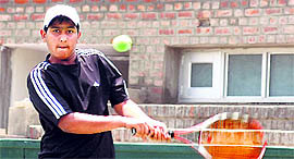 A player in action during the U-16 AITA Super Series at the CLTA, Sector 10, in Chandigarh on Sunday.