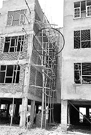 A view of the building from where a labourer fell from the second floor at Nirwana Society, Sector 49, Chandigarh, on Sunday.