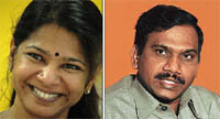 Kanimozhi (left} and A. Raja (right), high-profile Tihar Jail inmates from South India