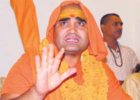 Jagadguru Shankaracharya Aduksha Nand Maharaj of Goverdhan Puri addresses a press conference in Dehradun on Sunday