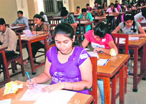 Students take the Haryana PMT at the PGI in Rohtak 