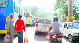 Traffic congestion on the Sundernagar-Dhanotu stretch on the National Highway No. 21 in Sundernagar.