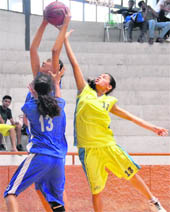 Players in action during a match between Ludhiana and Amritsar in Ludhiana on Sunday. 
