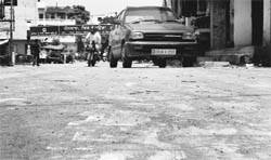 Sand scattered where paver blocks were fitted on the Baltana-Panchkula road. 