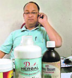 The Medical Officer of Health with seized products in Mussoorie on Monday. 