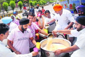 A chhabeel being organised on a roadside in Jalandhar on Monday. 
