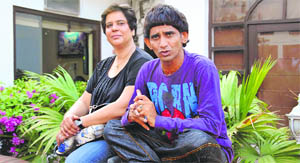 Comedian Khayali interacts with mediapersons during a press conference in Ludhiana. 