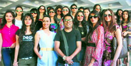 Models at NIIFT's annual design show with Kaushik Ghosh in the centre