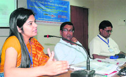 Neeraj Khera, programme coordinator, addresses participants at a workshop on disaster risk reduction in Dehradun on Tuesday. 