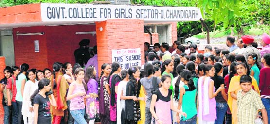 Long queues of girls for prospectus at the Government College for Girls in Sector 11, Chandigarh