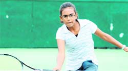 Vanshika Sawhney of Delhi plays a shot during the ongoing CLTA-AITA tennis tournament at the CLTA complex in Chandigarh. Vanshika defeated top seed Riya in straight sets. 