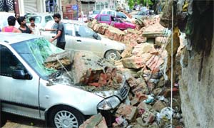 A wall collapsed near AIIMS due to storm and heavy rains on Tuesday.
