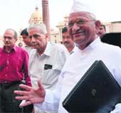 Civil Society members on the way to Lokpal Bill drafting committee meeting in New Delhi on Wednesday.
