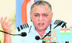 IAF Chief PV Naik addresses a press conference in Bangalore 