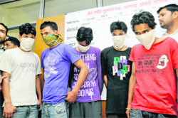 Five alleged chain snatchers arrested by the police on Thursday. 