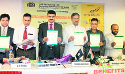 Cabinet Minister of Agriculture Horticulture and Fisheries Trivendar Singh Rawat releases a souvenir of the ICSI, northern region, in Mussoorie on Friday.
