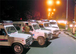 The main road blocked by the Chandigarh Police Gypsies after the mishap to avoid any untoward incident at the scene
