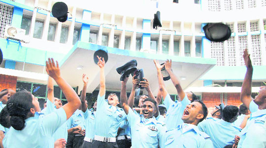 Jubilant cadets after their graduation parade at Air Force Academy in Hyderabad on Saturday.