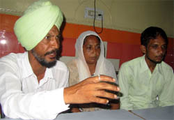 Family members of Malika Rani, a nursing student who ended her life a fortnight ago, speak to media in Bathinda on Sunday