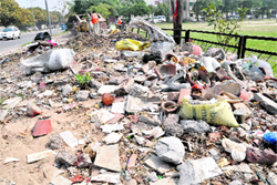Debris dumped near a park in Sector 45, Chandigarh