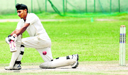 A player in action during the Summer Cricket (U-16) Tournament at Guru Nanak Public School, Sector 36, Chandigarh, on Monday