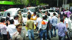 NSUI activists protest against the hike in hostel fee by Delhi University colleges 