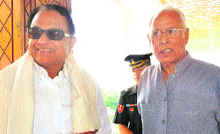 Governor NN Vohra with Union Home Minister P Chidambaram at Raj Bhawan in Srinagar on Monday. 