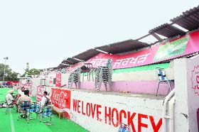 The sheds damaged following squall and rain at the Mata Sahib Kaur Stadium of Jarkhar village on the Ludhiana-Malerkotla road.