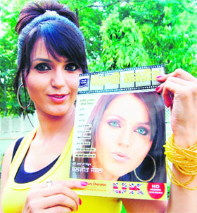 Baljeet Johal makes waves in the modelling and Punjabi film industry. She holds a Punjabi Screen Film magazine, which has her on the cover, in Amritsar. 