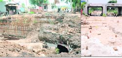 Official apathy Incomplete work on an overbridge at Mani Majra, which started six months ago; and (right) the work of laying a concrete road at Industrial Area, Phase I, Chandigarh, yet to be completed