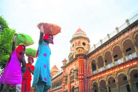 Restoration work in full swing at the Mubarak Mandi Complex in Jammu. 