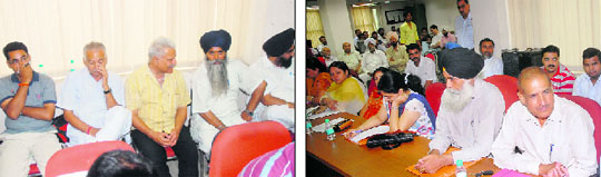 Family members of women councillors attend a meeting of the MC House in Jalandhar. 