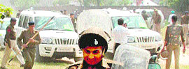 Police action during a Youth Congress rally on March 17 in Sector 42 which led to the damage of around 50 vehicles. 