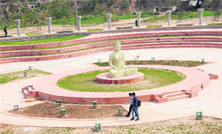 The Garden of Silence at the regulator end of the Sukhna Lake.