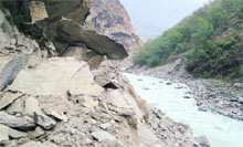 A landslide on the Tawaghat-Mangti road in Pithoragarh district