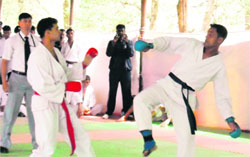 Players in action in the karate championship at the ITBP grounds in Mussoorie.