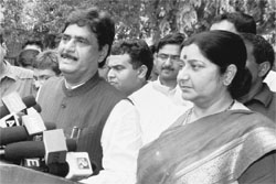Gopinath Munde with Sushma Swaraj in New Delhi. 