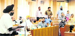 Brig Kuldeep Singh Chandpuri raises a question over ex-servicemens appointments to the MC during a meeting of the civic body