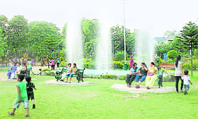 Residents enjoy the evening at Nikku Park in Jalandhar on Thursday.