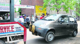 A vehicle being lifted on Friday.