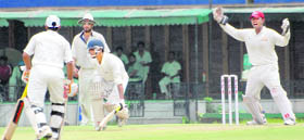A match between Mohali and Chandigarh under way on the first day of the Punjab inter-dPistrict (U-22) cricket tournament at the PCA Stadium in Mohali on Friday.
