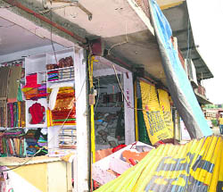The shops that were damaged after an explosion in Bhuntar 